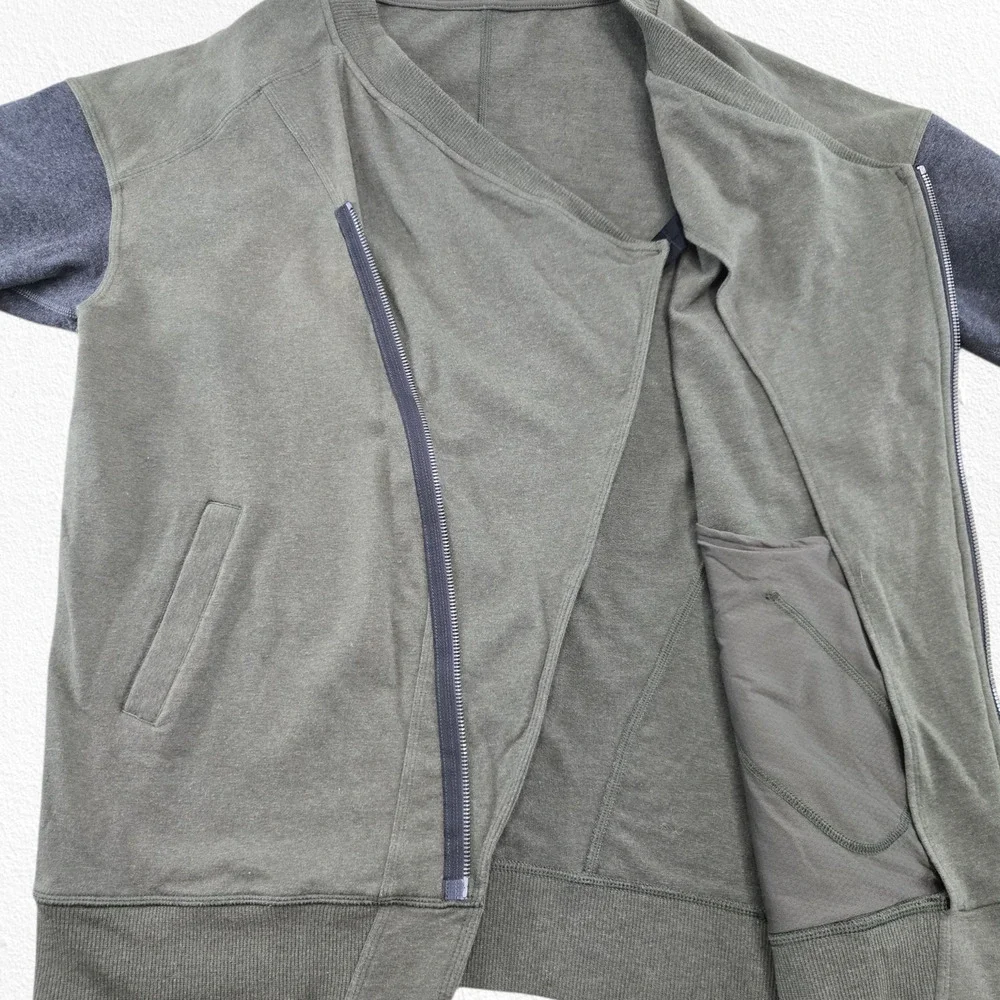 Lululemon Olive Gray Asymmetrical Zip Jacket Cotton Men's Sweatshirt Size Medium